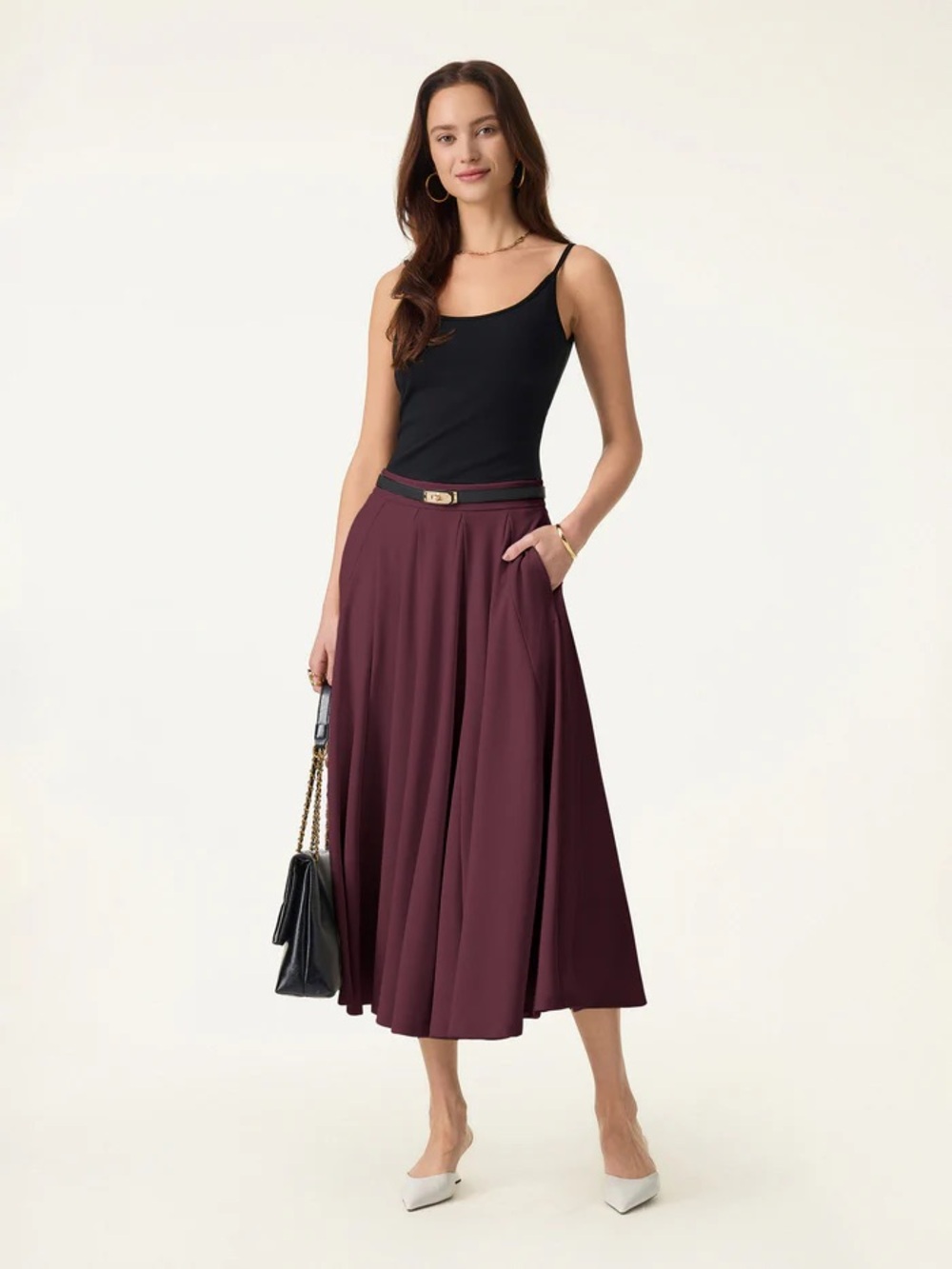 NWT OGL Sandwashed Lyocell Blend Volume Skirt with Pockets in Crimson Red